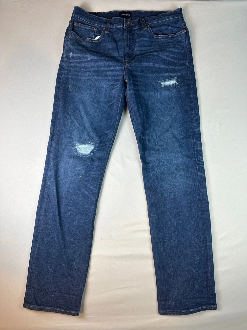J. Crew Relaxed Fit Jeans 770 Straight Dark Blue Wash Distressed